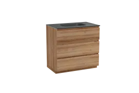 Balmani Lucida meuble salle de bains à poser 90 x 55 cm teck avec Tablo Arcato plan simple en granit noir