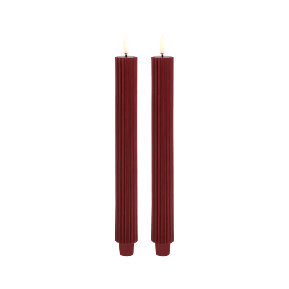 Bougie à Bout Effilé LED Grooved 2-pack 3,2x25,5 cm Wine Rouge/Smooth - Uyuni Li