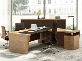 Bureau de direction Genesis avec inserts cuir, retour et caisson - Etner