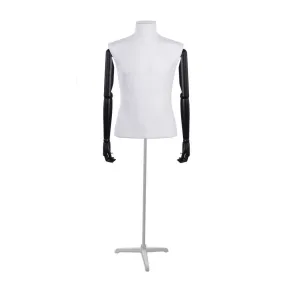 Buste homme court couture bras tissu+socle blanc - Modèle 146
