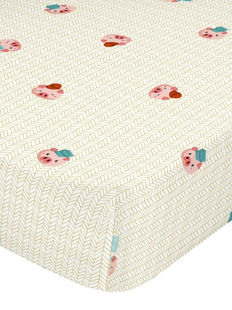 Drap-housse Piggys "Happyfriday" - Blanc