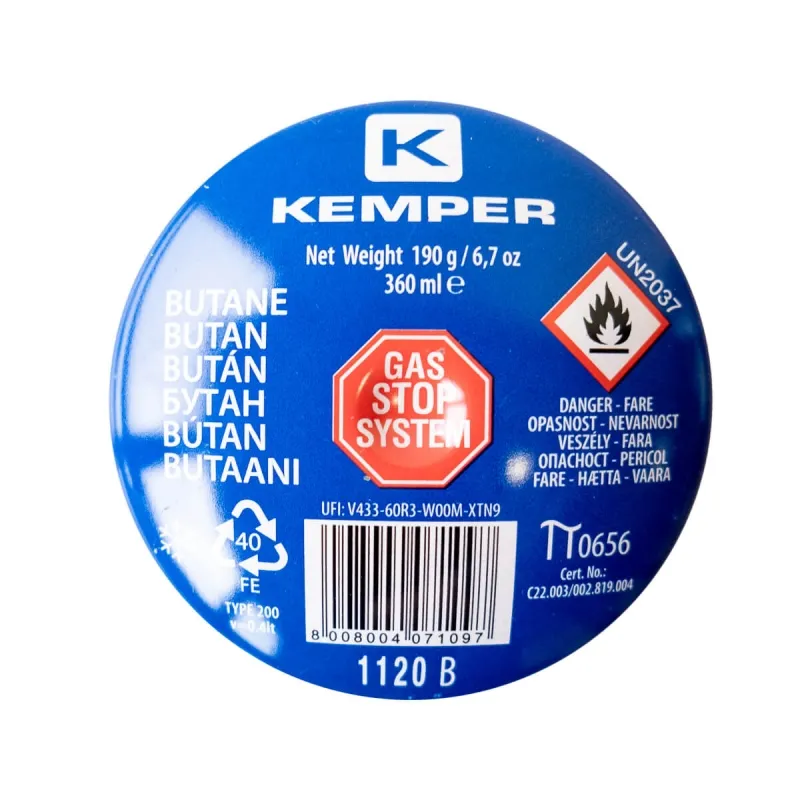 Lampe à souder à gaz Professionnelle Utilisation à 360° Allumage piezo 4 Cartouches gaz Perçables BLACK EDITION KEMPER