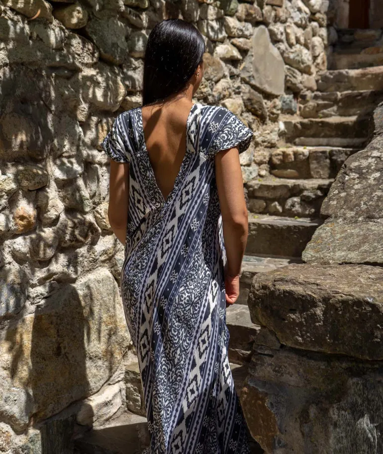 Robe longue fluide motif aztèque Iris