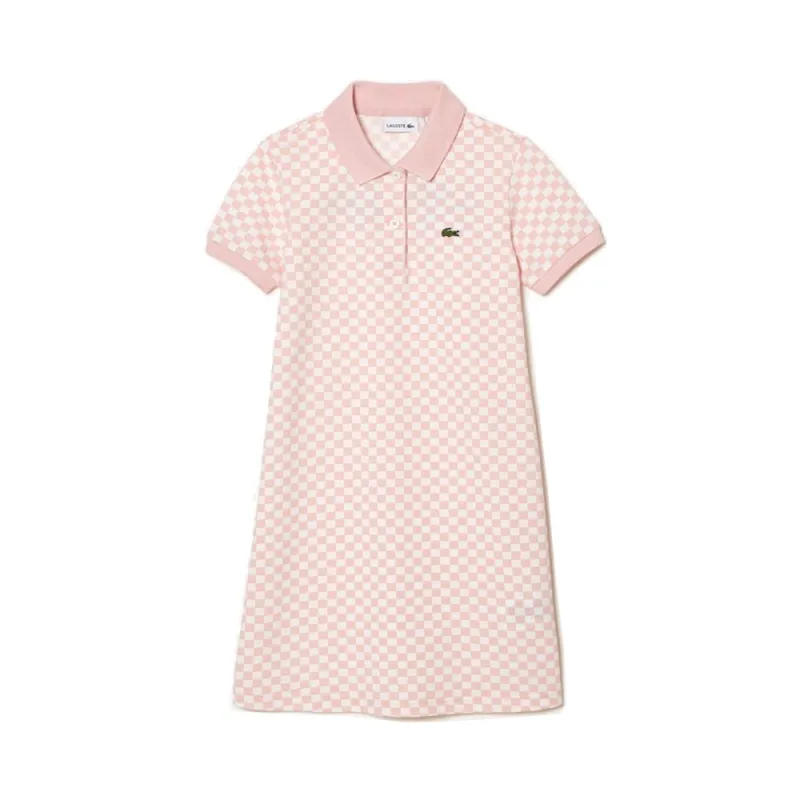 ROBE POLO ROSE ENFANT LACOSTE AVEC IMPRIMÉ DAMIER EN COTON