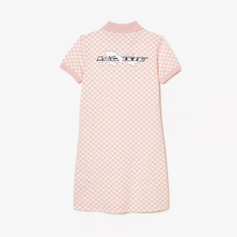 ROBE POLO ROSE ENFANT LACOSTE AVEC IMPRIMÉ DAMIER EN COTON